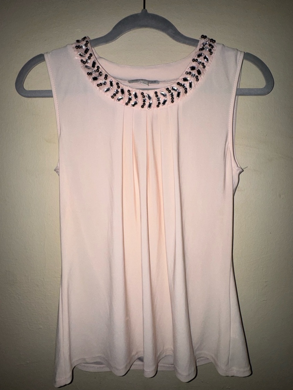 Notations Blush Pink Sleeveless Beaded Neck Top